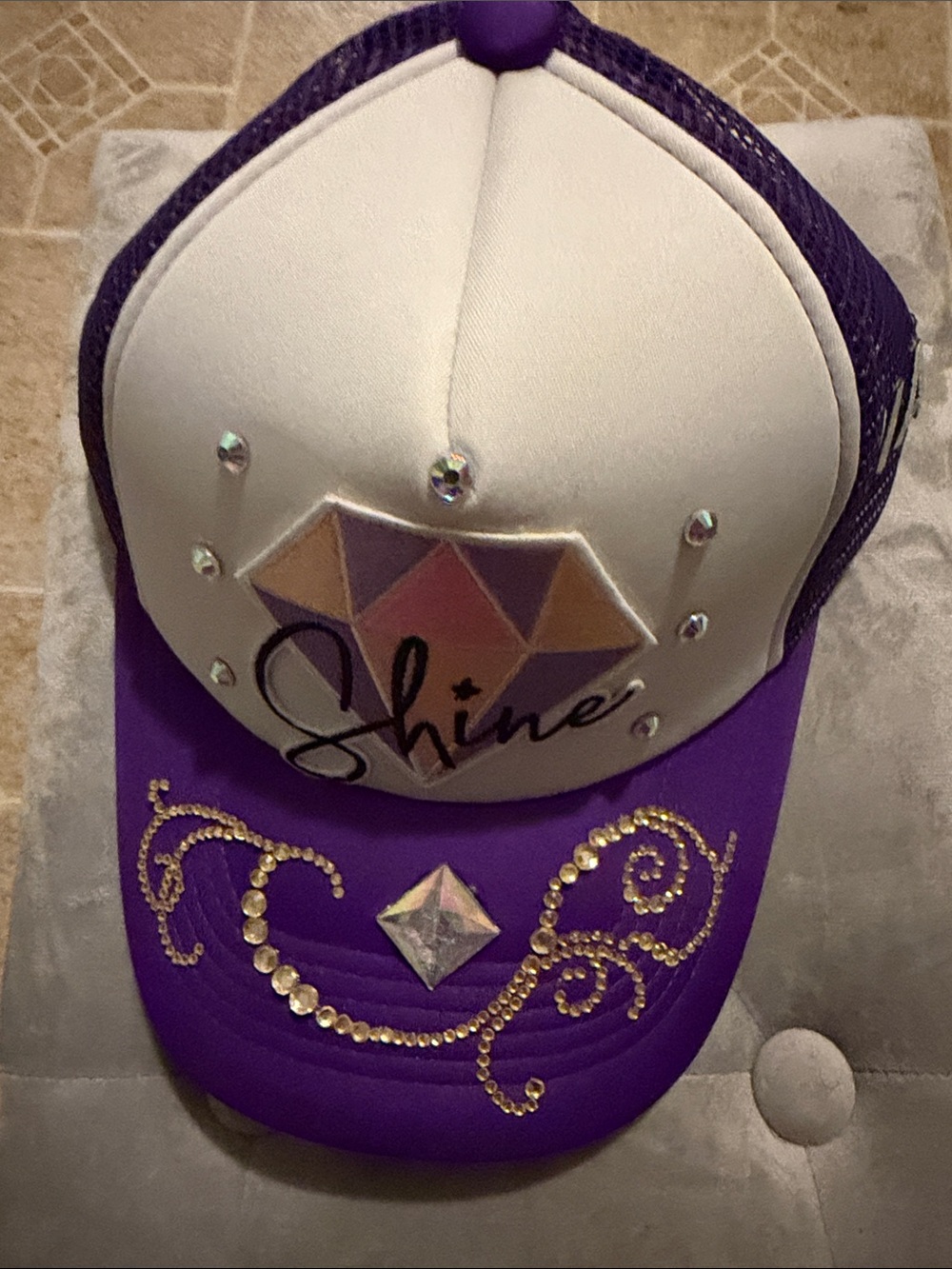 Shine Embellished Purple and White Trucker Cap